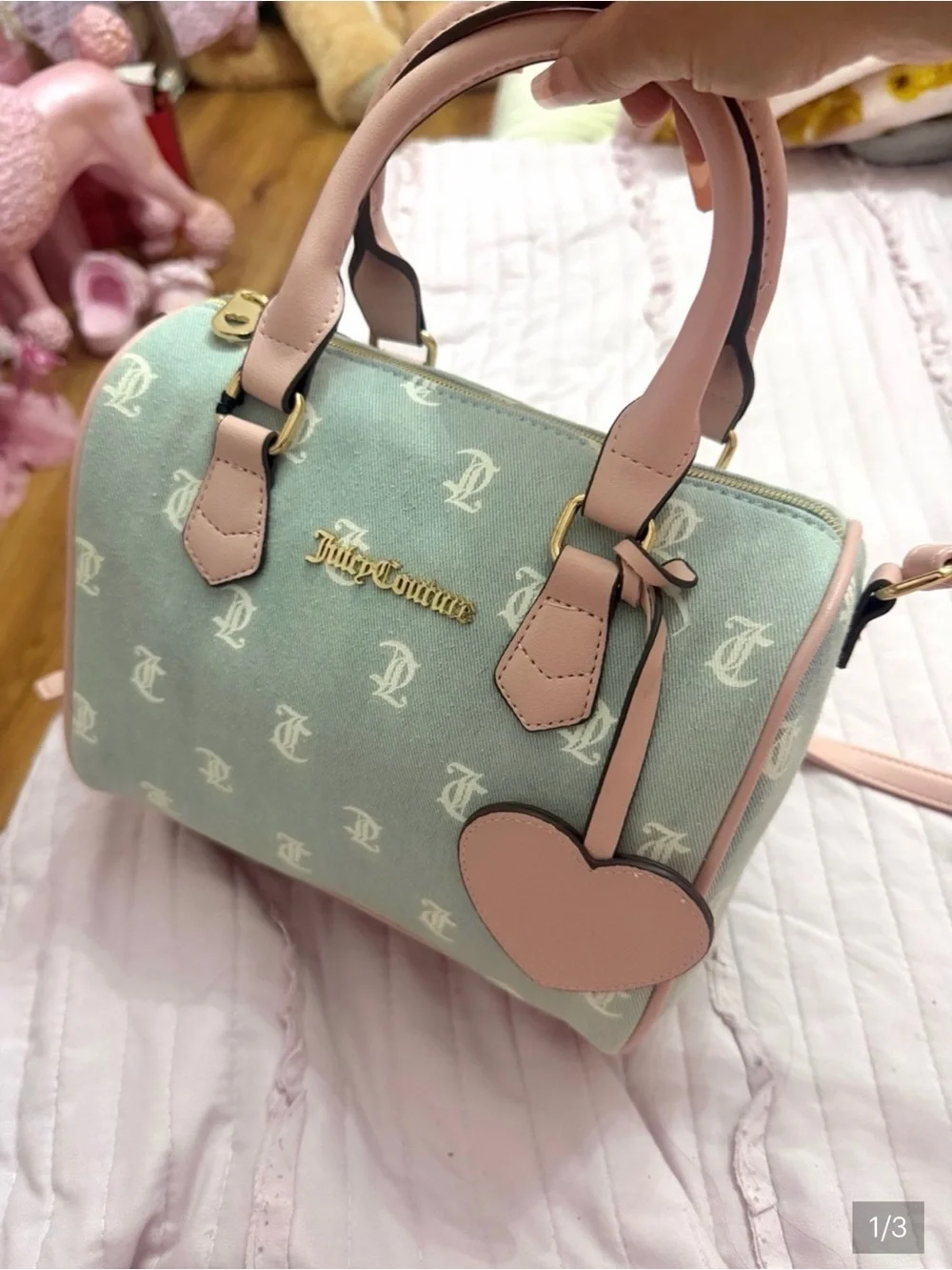 Juicy Couture Gothic denim/white best seller fame satchel bag